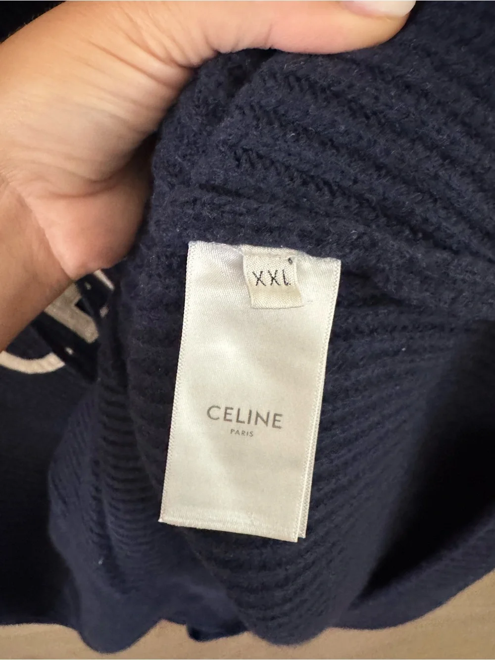 Celine Navy Ribbed Logo Hoodie